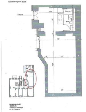 Kleine Gewerbeeinheit direkt neben dem Karl-August-Platz - Grundriss mit Bad und Küche (4430)